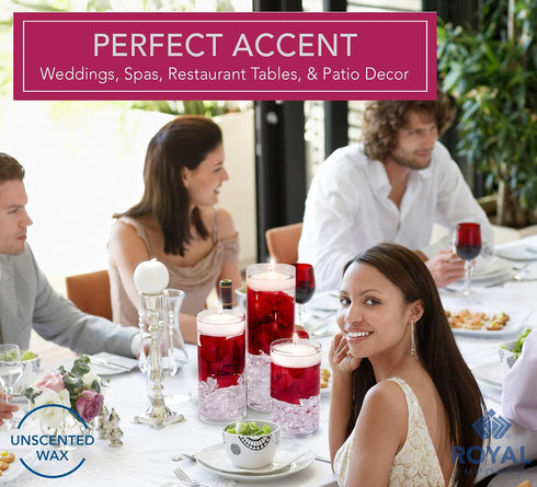 Royal Imports White Floating Candles 3" - Made in USA Pack of 24 Unscented Dripless Wax Discs - 10 Hour Burn Time - Centerpieces, Weddings, Events...