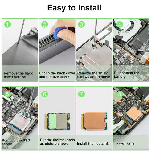 Steam Deck SSD Heatsink Thermal Pad, M.2 2230 NVME SSD Copper Heat Sink Cooling Thermal Pastes Back Cover Opening Tools, Replacements Screwdriver ...