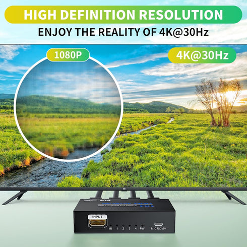 HDMI Splitter 1 in 4 Out 4K 30Hz, BolAAzuL HDMI Duplicator Adapter - 1 to 4 Output Simultaneously- for 4 Displays, Support Full HD 1080P 3D HDCP 1...
