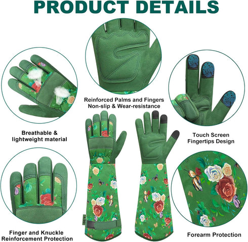 Gardening Gloves for Women, Rose Gloves Gardening Thorn Proof, Long Garden Gloves for Women, Durable and Comfortable Leather Gauntlet (Large, Gree...