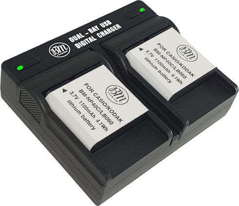 BM Premium 2 Pack of LB-060 Batteries and Dual Bay Battery Charger for Kodak PixPro AZ251, AZ361, AZ362, AZ365, AZ421, AZ422, AZ501, AZ521, AZ522,...