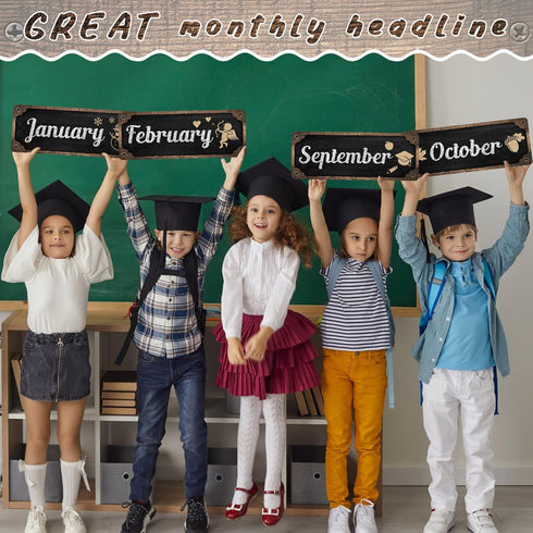 Gueevin 60 Pcs Industrial Chic Months of the Year Bulletin Board Set Holiday Monthly Headliners Employee of the Month Sign 12 Seasonal Monthly Hea...
