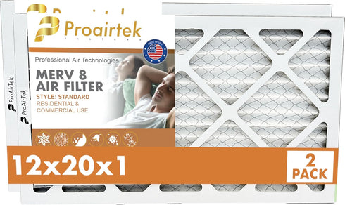 Proairtek AF12201M08SWH Model 12x20x1 Pack of 2 Air Filters, MERV 8; Ideal for Anyone Wanting Clean, Crisp Air in Their Home; It Captures Microsco...