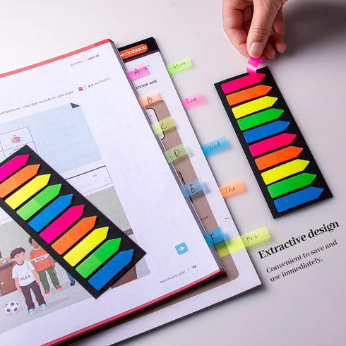 Fluorescent Translucent Sticky Note Flags, 2400 Pcs Total, Pack of 10 Color Tabs, Arrow Sticky Notes, Page Flag Markers, Arrow Index Tabs...