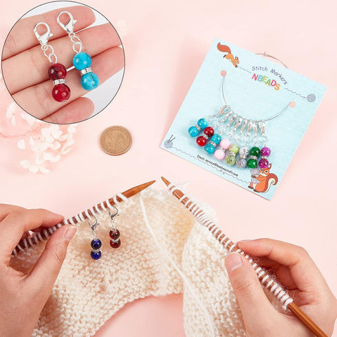 NBEADS 10 Pcs Glass Bead Stitch Markers, Alloy Enamel Crochet Stitch Marker Charms Locking Stitch Marker for Knitting Weaving Sewing Accessories Q...