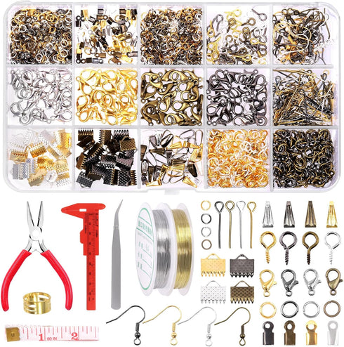 Swpeet 1468Pcs Jewelry Making Supplies Kit with Jewelry Making Tools, 2 Colors Jewelry Wires and Jewelry Pliers, 40 Styles Jewelry Findings, with ...
