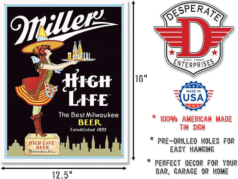 Miller Server Tin Sign 10.5"W x 16"H...