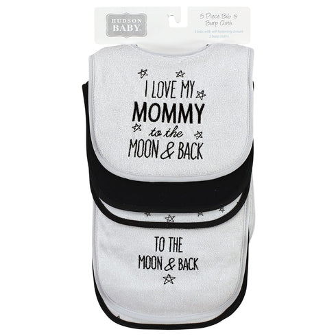 Hudson Baby Unisex Baby Cotton Terry Bib and Burp Cloth Set, Mom Dad Moon And Back, One Size...