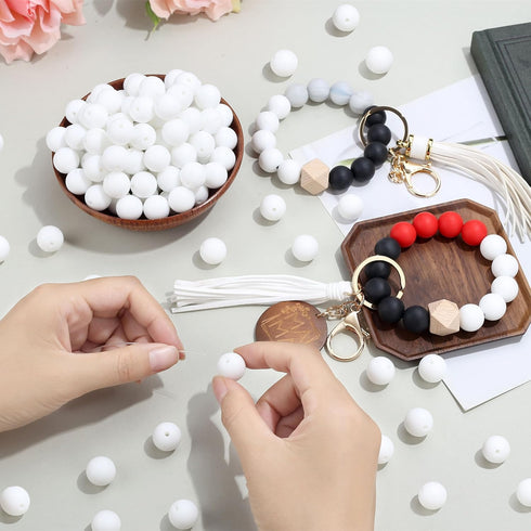 70Pcs Silicone Beads, 15mm White Silicone Beads Bulk for Keychain Making Rubber Round Silicone Beads for DIY Bracelets and Necklace Crafts Making ...