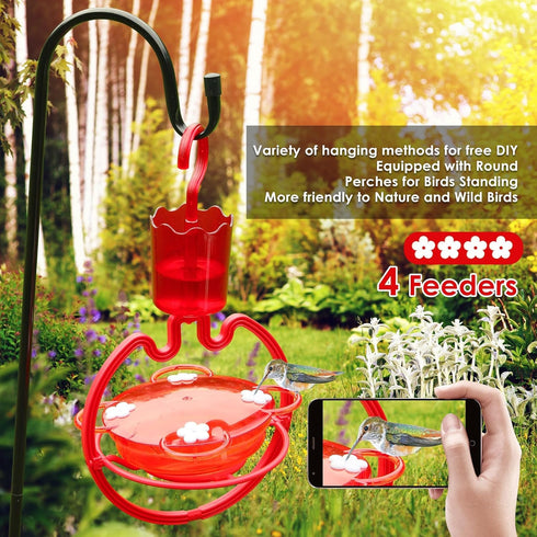ORIENTOOLS Hummingbird Feeders for Outdoors Hanging 9.5 oz Plastic Humming Birds Feeders with Ant Moat friendly to nature and Wild Birds with 4 Fl...