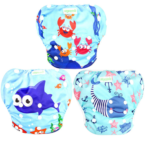 wegreeco Baby & Toddler Snap One Size Adjustable Reusable Baby Swim Diaper (Sea-Elves, Large, 3 Pack)...