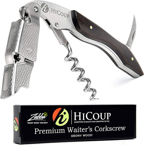 Hicoup Wine Opener - Professional Corkscrews for Wine Bottles w/Foil Cutter and Cap Remover - Manual Wine Key for Servers, Waiters, Bartenders and...