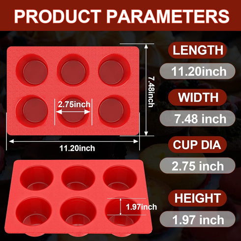 Jumbo Muffin Pan Silicone, European LFGB Cupcake Pan 6 Cups, Non-Stick Deep Cupcake Baking Pan, Silicone Large Muffin Molds, Muffin Tins BPA Free,...