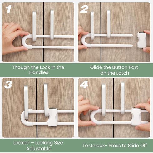 Jetec 10 Pieces Cabinet Locks for Babies, U-Shaped Proofing Drawers Safety Child Locks Adjustable, Easy to Use Childproof Latch for Knob Handle on...