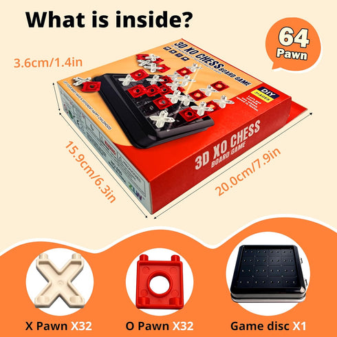 3D Tic Tac Toe Game, travel pack, connect 4 in a row Classic & Challenging Board Sizes, travel board games, kids games, family games, travel XO bo...