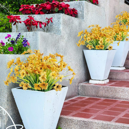 12 Bundles Artificial Flowers Outdoor UV Resistant Flowers No Fade Faux Plastic Plants Garden Porch Window Box Decorating (Yellow)...