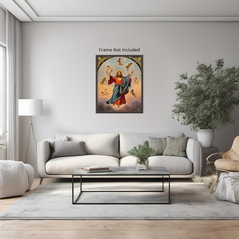 Posterizer 1 pcs-Christ in majesty with black and white putti painting poster-Religious Posters-Gifts for Christians- unframed wall art...