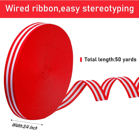 50 Yards Christmas Striped Ribbon Grosgrain Fabric Ribbon Red White and Black Candy Cane Craft Wrapping Ribbons Roll for Wraps Embellishments Part...