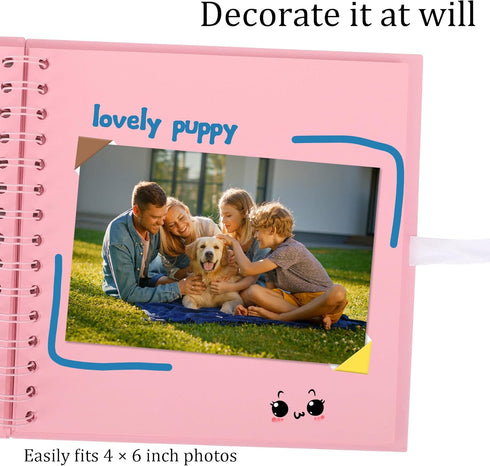 Scrapbook Album with 60 Pages Thick Kraft Paper, 8×8in Pink DIY Photo Book, Small Memory Book with Photo Corners for Baby Family Lovers Pets...