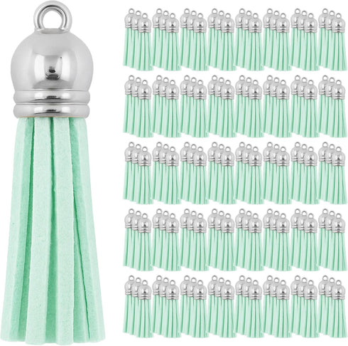 Mandala Crafts 100 Pcs Aqua Faux Suede Tassels Bulk Keychain Making Supplies - Small Leather Tassels for Charms, Jewelry Making, and DIY Crafts...