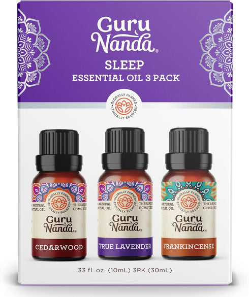 GuruNanda Sleep Essential Oil Set (Pack of 3 x 0.34 Fl Oz) - 100% Pure, Natural & Undiluted Cedarwood, Frankincense & Lavender Aromatherapy Oils f...