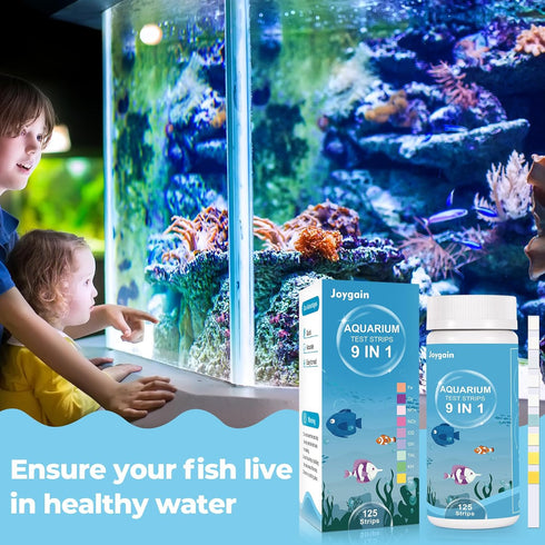 9 in 1 Aquarium Water Test Kit - Easy & Accurate Aquarium Test Strips, 125 Strips Fish Tank Water Testing Kit Monitor pH, Nitrite, Nitrate and Mor...