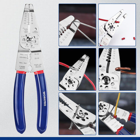 WORKPRO Wire Strippers Cutter, 8-inch Long Nose Wire Stripping Tool, Stainless Steel Wire Crimping Tools & Pliers, Multi-Function Hand Tool, Cuts ...