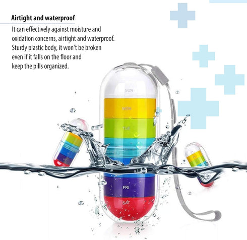 Deke Rainbow 7 Day Waterproof Pill Organizer case Tower Box Medicine Planner case (Seven Day Weekly Travel Container) Medication, Vitamin Holder O...