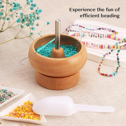 Tilhumt Bead Spinner for Jewelry Making, Effortless Rotating Bead Spinner Kit with Beads, Trays, Scoop, and 2 Big Eye Beading Needles for Making S...