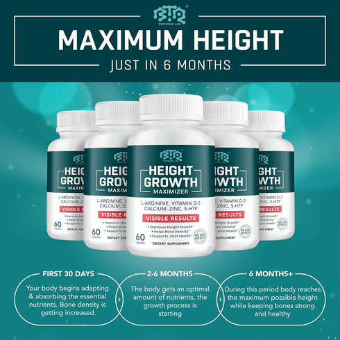 Height Growth Maximizer, Calcium, Vitamin D3 and Zinc Blend Pills, Bone Growth Supplement for Kids and Teens, Bone Strength, Density Support, GMO-...