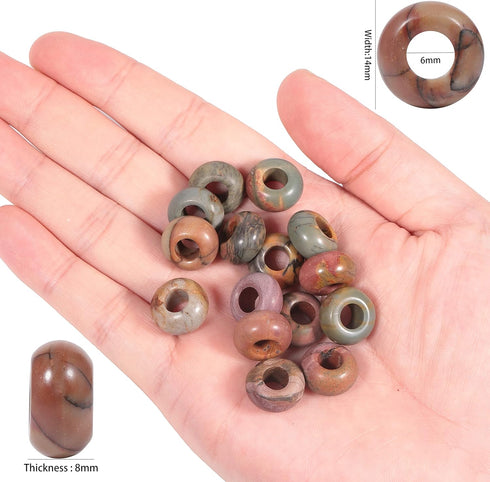 TUMBEELLUWA Natural Gemstone Beads for Jewelry Making, Rondelle Large Hole Loose Beads Pack of 15,Picasso Jasper(8x14 mm)...