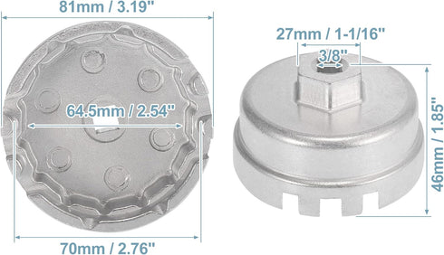 X AUTOHAUX Oil Filter Cap Wrench 14 Flutes 6 Slots 64.5mm Oil Filter Cap Removal Tool for Toyota Camry RAV4 Highlander 2.5L-5.7L Engine Silver Ton...