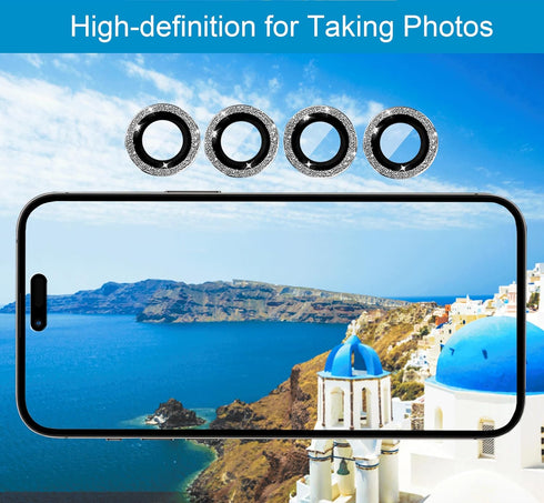 (3+1) Compatible with iPhone 15 Pro & iPhone 15 Pro Max Camera Lens Protector Glitter Bling, Tempered Glass Clear Camera Cover Screen Protector Ri...