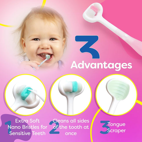 Extra Soft Toddler Toothbrush with 10,000 Bristles, Toddler toothbrushes 1-2 Toothhugger High Efficient 3 Sides Baby Toothbrush, Infant Toothbrush...
