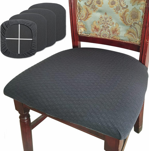 BUYUE Dining Room Chair Seat Covers Set of 4, TPU not Mixed, Friendly Jacquard Fabric Stretch Washable Slipcover for Kitchen Seat Cushions, Grey-4...