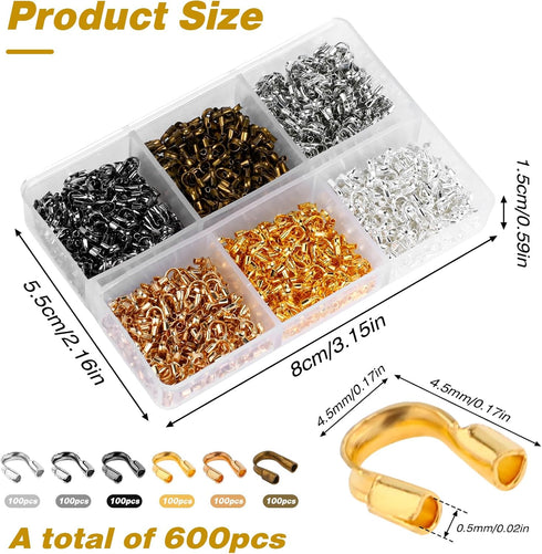 600 Pcs Brass Wire Guardian U-Shape Cable Protector Brass Wire Protector for Earring Bracelet Necklace Pendant DIY Jewelry Making Supplies, 6 Colo...
