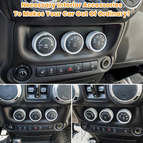 Audio Air Conditioning Button Cover Decoration Twist Switch Ring Trim for Jeep Wrangler JK JKU Patriot 2011-2018, Compass 11-16, Liberty 08-12, Do...