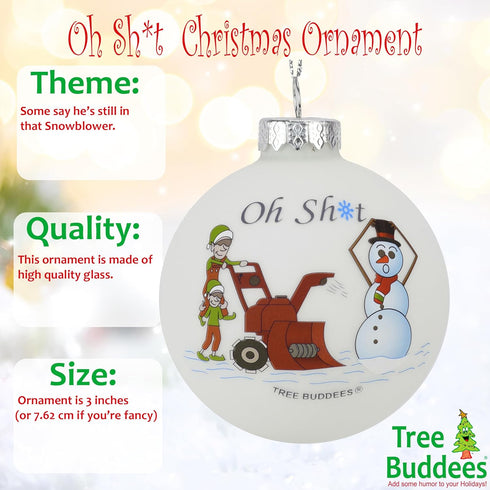 Tree Buddees Oh Sh*t Funny Snowblower vs Snowman Glass Bulb Ornament...