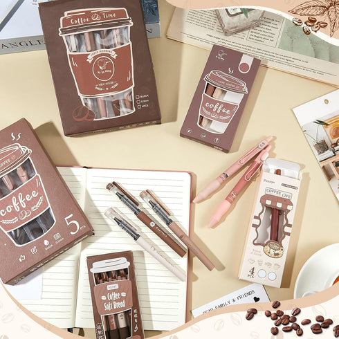 Cute Coffee Pens 24 Pcs Gel Ink Pens Retractable Pens and 1 Pcs Highlighter 0.5mm Fine Point Black Ink Kawaii Smooth Writing Pens for School Offic...