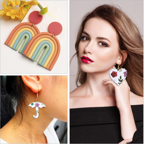 DIYOOHOMY22 Pcs Pink Polymer Clay Cutters for Earring Jewelry Plastic Models Tools Shape Jewelry Making Kit Boho Flower Press Molds Arts and Craft...