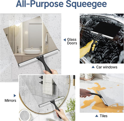 AmazerBath Squeegee for Shower Glass Door, Shower Squeegee for Glass Doors - All-Purpose Squeegee with Hook for Shower Doors, Windows, Mirrors, Ti...