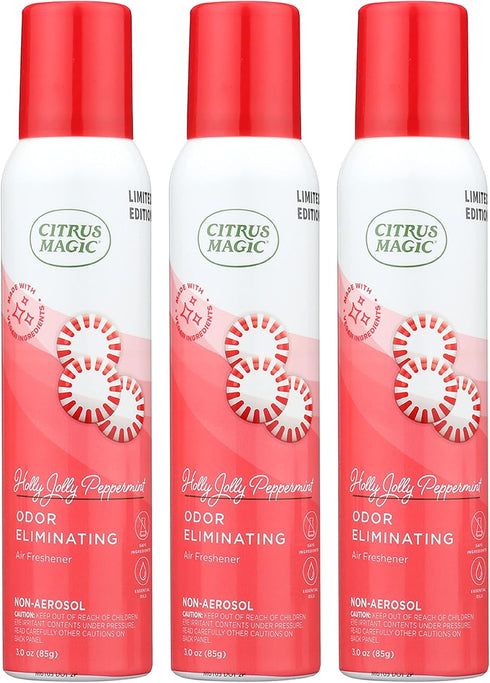 Citrus Magic Holiday Odor Eliminating Air Freshener Spray, Holly Jolly Peppermint, 3-Ounce, Pack of 3...