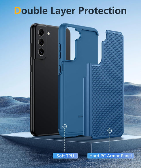 JXVM for Samsung Galaxy S21 FE Case: Dual Layer Protective Heavy Duty Cell Phone Cover Shockproof Rugged with Non Slip Textured Back - Military Pr...