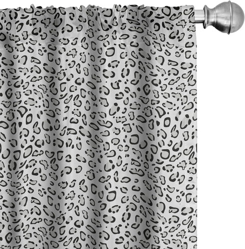 Lunarable Snow Leopard Curtains, Continuous Pattern of Greyscale Natural Camouflage Wild Cat Skin, Window Treatments 2 Panel Set for Living Room B...