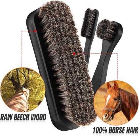 4 Pcs Horsehair Shine Shoes Brush Kit Polish Dauber Applicators Cleaning Leather Shoes Boots Care Brushes Suede Cleaner Brush with Microfiber Shoe...