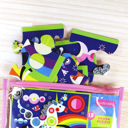 Mudpuppy Unicorns Pouch Puzzle, 12 Extra-Thick Pieces, 14”x11” – Great for Kids Age 2+ – Perfect for Travel – Helps Develop Hand-Eye Coordination ...
