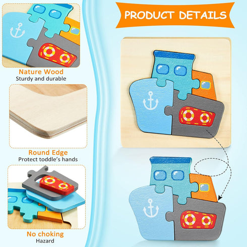 6 Pack Wooden Puzzles for Toddler 1-3 Years Old Wood Jigsaw Puzzles for Boys Montessori Games and Educational Toys for Kids Wooden Toddler Puzzles...
