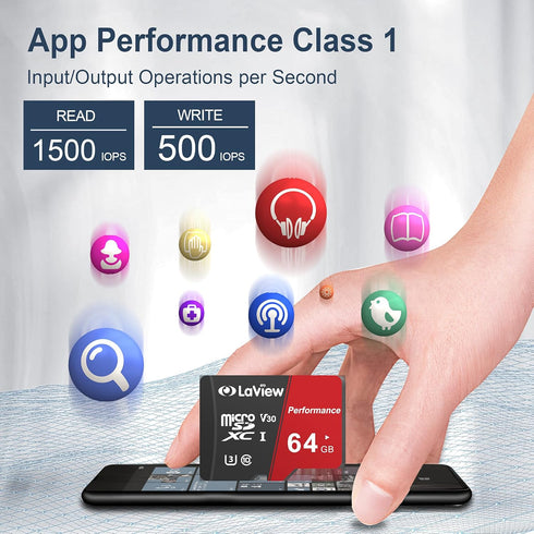 LaView 64GB Micro SD Card, Micro SDXC UHS-I Memory Card – 95MB/s,633X,U3,C10, Full HD Video V30, A1, FAT32, High Speed Flash TF Card P500 for Comp...