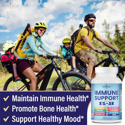 8 in 1 Immune Support Booster Supplement with Echinacea, Vitamin C and Zinc 50mg, Vitamin D 5000 IU, Turmeric Curcumin & Ginger, B6, Elderberry 60...