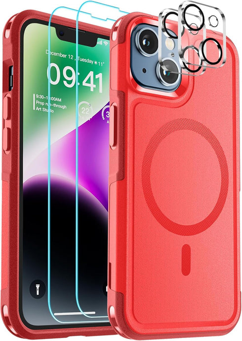 SUPFINE Magnetic for iPhone 14 Case(Compatible with MagSafe)(12FT Military Grade Drop Protection) 2X Tempered (Glass Screen+Camera Lens Protector)...